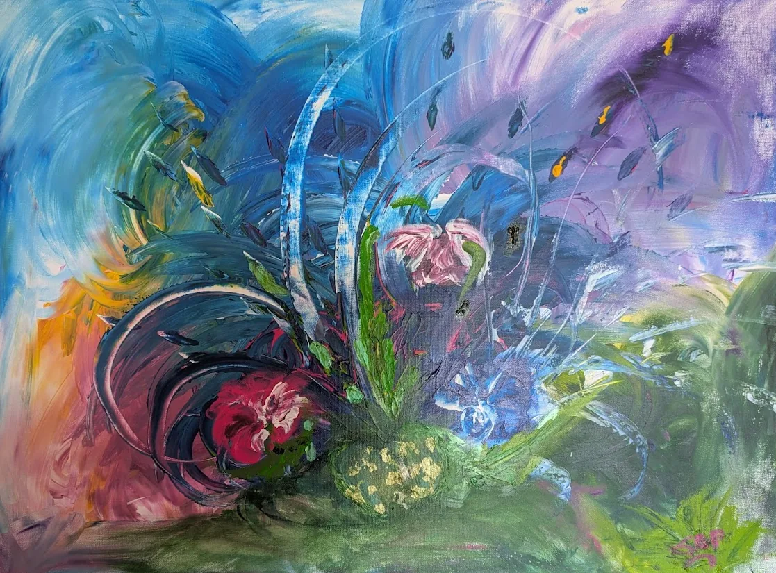 Tableau intuitif peint par Sylvie Puech, art-thérapeute en Bourgogne